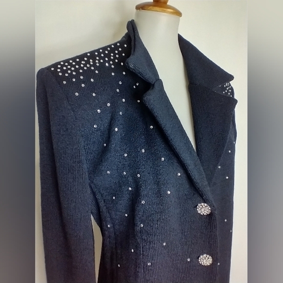 NAVY SILK KNIT BLAZER WITH RHINESTONES - Picture 8 of 8